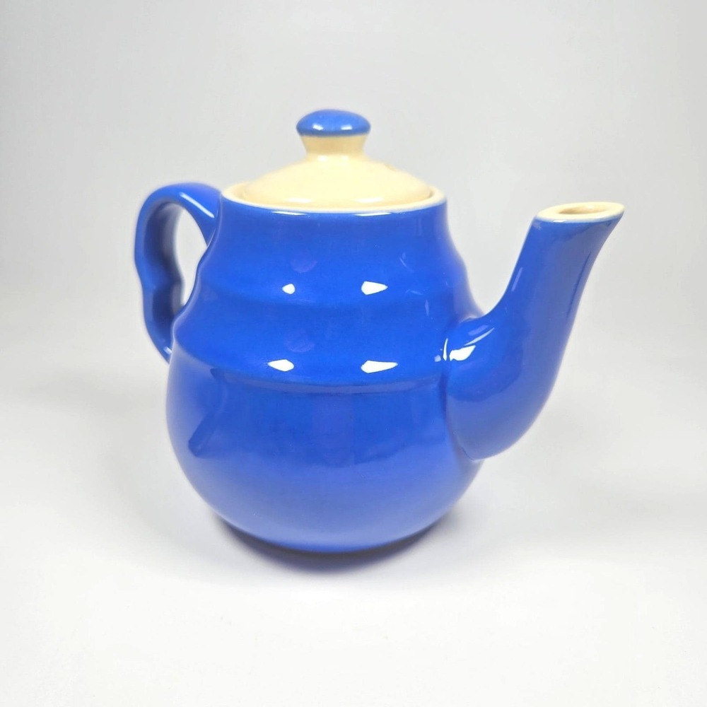 Vintage Oxford Stoneware USA Teapot with Lid Mid-Century MCM Vibrant Blue USA